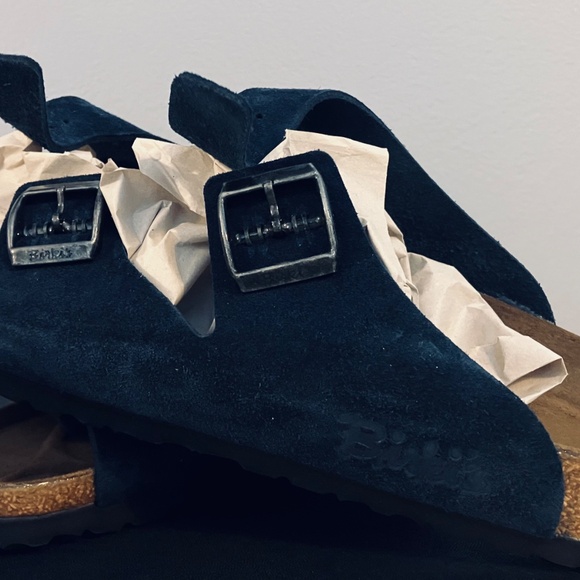 Birki’s Lyon Navy Suede Women's Sandal, Size 8 - Picture 2 of 6